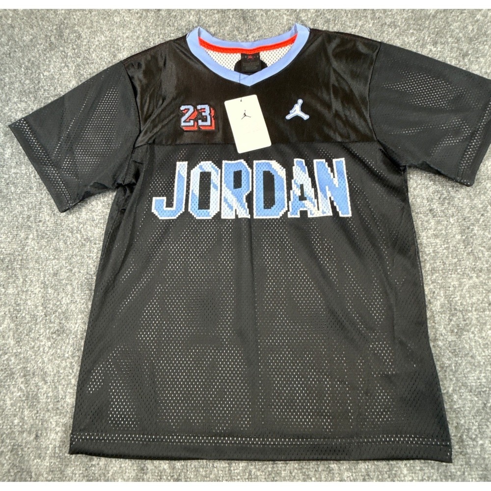 Jordan Boys Large 12-13 Yrs Mesh Jersey T-Shirt Black Blue 23 Jumpman NWT